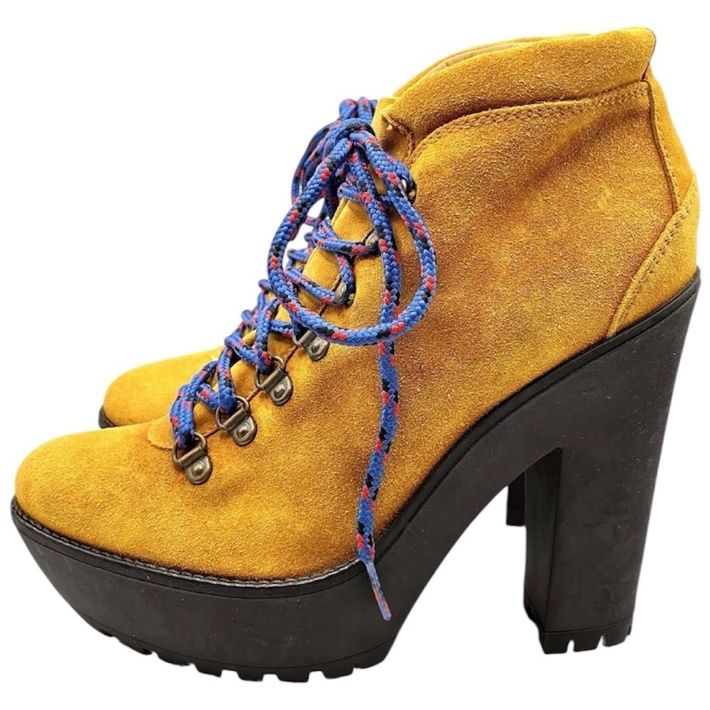 Polo Ralph Lauren Women 40 9/9.5 Yellow Lace Up Platform Heel Helene Ankle boots
